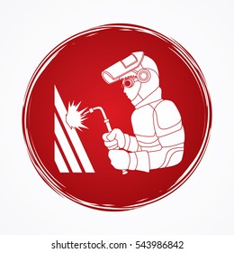 Welder working designed on grunge circle graphic vector.