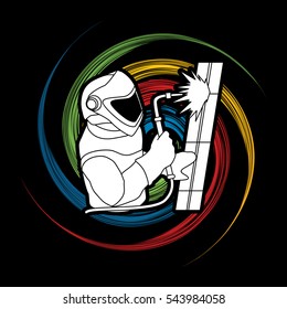 Welder working designed on line spin wheel graphic vector.