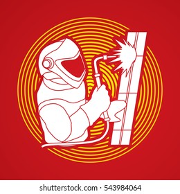 Welder working designed on line circle graphic vector.