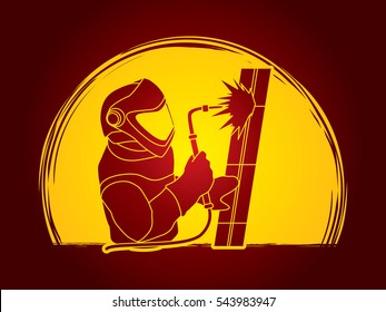 Welder working designed on moonlight graphic vector.