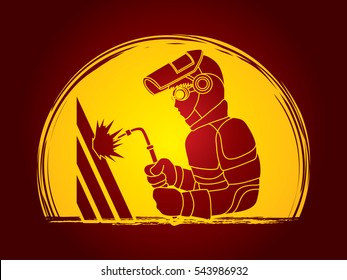 Welder working designed on moonlight graphic vector.