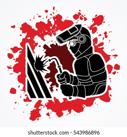 Welder working designed on splatter blood graphic vector.