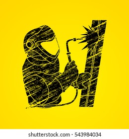 Welder working designed using black grunge brush graphic vector.