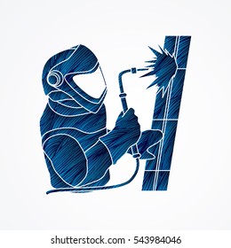 Welder working designed using blue grunge brush graphic vector.