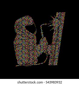 Welder working designed using colorful mosaic pattern graphic vector.