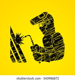 Welder working designed using grunge brush graphic vector.