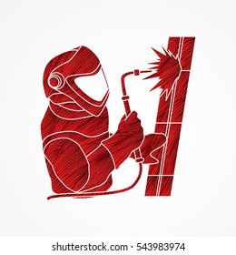 Welder working designed using red grunge brush graphic vector.