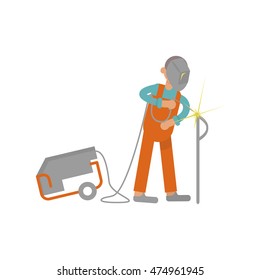 Welder working in modern flat design. Cartoon of construction . Work profession, suitable for illustration construction work on building. Vector illustration eps 10