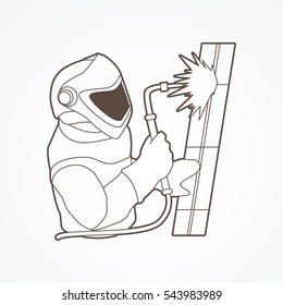 Welder working outline graphic vector.
