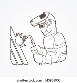 Welder working outline graphic vector.