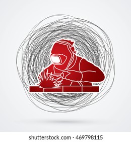 Welder working welding designed on line confuse background graphic vector