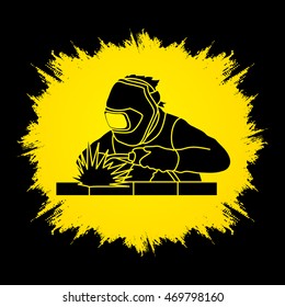 Welder working welding designed on grunge frame background graphic vector