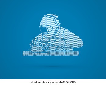 Welder working welding designed using geometric pattern graphic vector