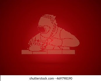 Welder working welding designed using dots pixels graphic vector