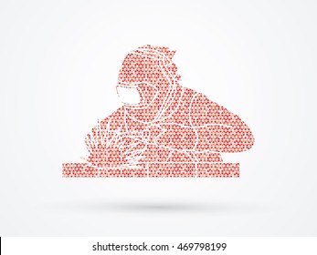 Welder working welding designed using red mosaic pattern graphic vector