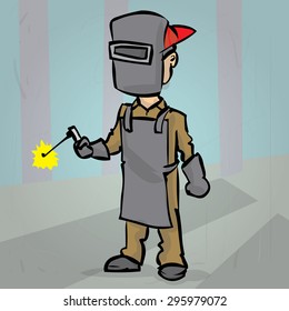 Welder. Yand drawn cartoon vector illustration.