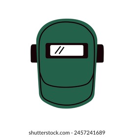 Welders protective helmet. Safety metal mask, face and head shield. Welding PPE for industrial worker. Facial protection equipment. Flat graphic vector illustration isolated on white background