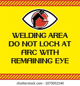 Welding area do not look at arc with remaining eye.
A warning poster on the harmful effects of running machinery.