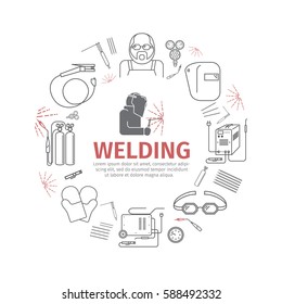 Welding banner. Line icons set. Vector signs for web graphics.
