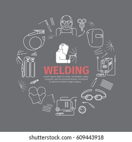 Welding banner. Line icons set. Vector signs for web graphics.