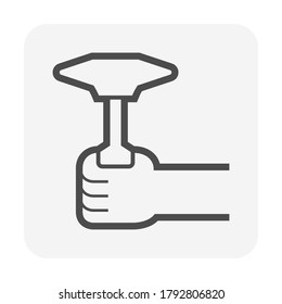 Welding chipping hammer vector icon. Consist of forged steel and handle. Hand tool for welder, machinist, metalworker, blacksmith, fabricator, mechanics to weld slag remove by scraping or chipping.