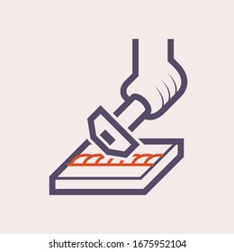 Eliminación de escoria de soldadura por diseño de icono de vector de martillo.