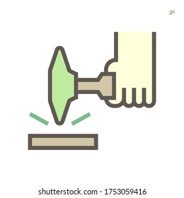Trabajo de soldadura y método de limpieza por diseño de icono de vector de martillo, trazo perfecto y editable de 64x64 píxeles.