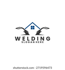 Combinação de solda com design de logotipo da casa. Modelo de vetor de design de logotipo de casa de solda