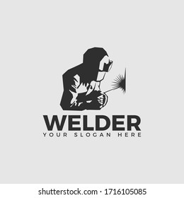 Diseño del logotipo de la empresa de soldadura, VISTA DELANTERA DE LOGOTIPO DE WELDER LOGO SIMPLE Y LIMPIA ICONIC LOGO