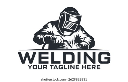 Welding company logo design, welder logo, simple and clean design vector icon template