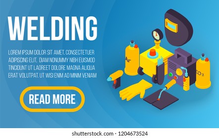 Welding concept banner. Isometric banner of welding vector concept for web, giftcard and postcard