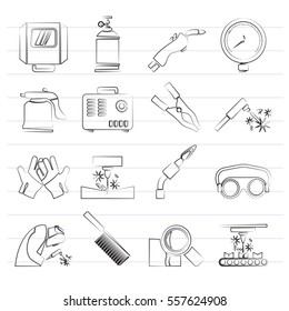 Welding and construction tools icons - vector icon set