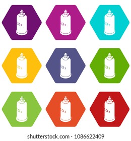 Welding cylinder co2 icons 9 set coloful isolated on white for web