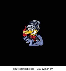 Welding duck gives thumbs up