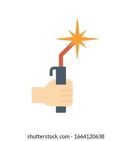 Welding electrode holder and hand welder icon. Also called welding rod stick or manual metal arc welding (MMA). Use to hold coated electrode and connect to engine driven welder by cable. Vector icon.