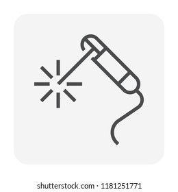 Welding electrode holder icon. Also called welding rod stick. Use to hold coated electrode and connect to engine driven welder by cable for arc welding process to join metal to metal. 64x64 px icon.