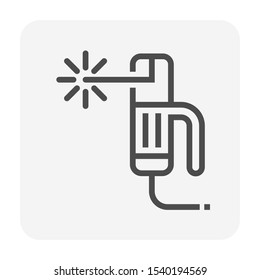 Welding electrode holder icon. Also called welding rod stick. Use to hold coated electrode and connect to engine driven welder by cable for arc welding process to join metal to metal by electricity.