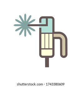 Welding electrode holder icon. Also called welding rod stick. Use to hold coated electrode and connect to engine driven welder by cable for arc welding process to join metal to metal by electricity.