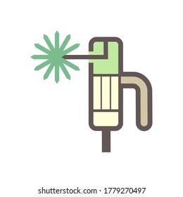 Welding electrode holder icon. Also called welding rod stick. Use to hold coated electrode and connect to engine driven welder by cable for arc welding process to join metal to metal by electricity.