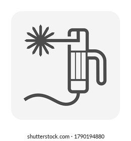 Welding electrode holder icon. Also called welding rod stick. Use to hold coated electrode and connect to engine driven welder by cable for arc welding process to join metal to metal by electricity.