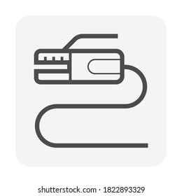 Welding electrode holder icon. Also called welding rod stick. Use to hold coated electrode and connect to engine driven welder by cable for arc welding process to join metal to metal by electricity.