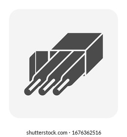 Welding electrode icon. Also called stick. Consist of metal wire and coated by electrode. Used in welding process to join metal to metal by electricity i.e. fabrication, construction, pipeline welding