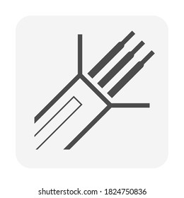 Welding electrode icon. Also called stick. Consist of metal wire and coated by electrode. Used in welding process to join metal to metal by electricity i.e. fabrication, construction, pipeline welding