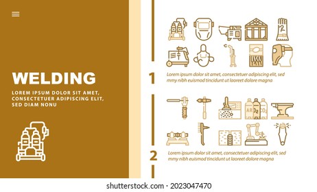 Welding Engineering Landing Web Page Header Banner Template Vector. Welding Torch And Electric Station Equipment, Protective Glove And Facial Mask, Hammer And Electrodes Illustrations