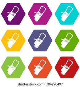 Welding equipment icon set many color hexahedron isolated on white vector illustration