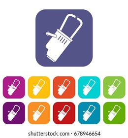 Welding equipment icons set vector illustration in flat style In colors red, blue, green and other