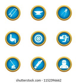 Welding fabrication icons set. Flat set of 9 welding fabrication vector icons for web isolated on white background