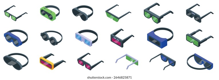 Welding glasses icons set. Exploring the future of vision with a diverse collection of smart glasses, showcasing cutting edge wearable technology