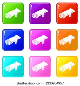 Welding gloves icons set 9 color collection isolated on white for any design