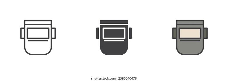 Welding helmet different style icon set. Line, glyph and filled outline colorful version, outline and filled vector sign. Symbol, logo illustration. Vector graphics